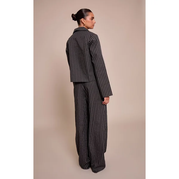 Bleu Marine Pantalon Droit Tailleur À Fines Rayures Sombres