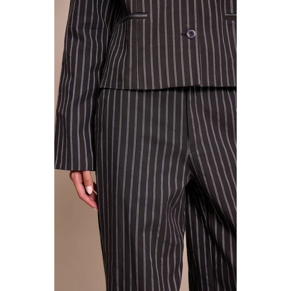 Bleu Marine Pantalon Droit Tailleur À Fines Rayures Sombres