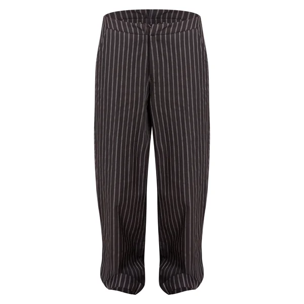 Bleu Marine Pantalon Droit Tailleur À Fines Rayures Sombres