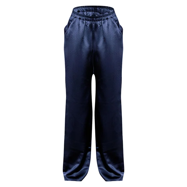 Bleu Marine Pantalon Large En Satin