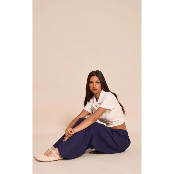 Bleu Marine Pantalon Petite En Lin Avec Taille À Cordon Coulissant