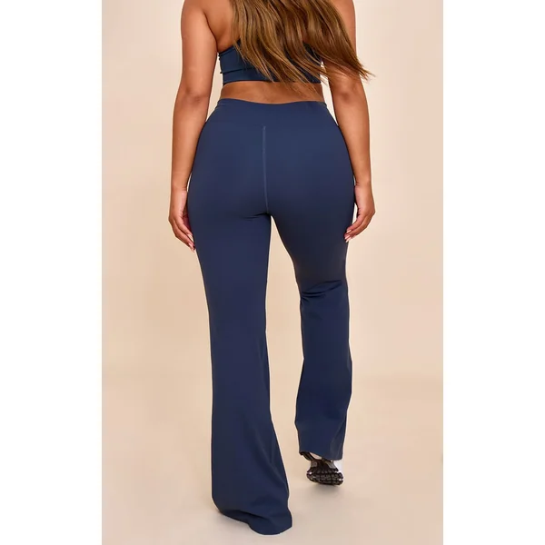 Bleu Marine Pantalon Évasé À Taille En V Et Fente Frontale Shape Sculpt Active