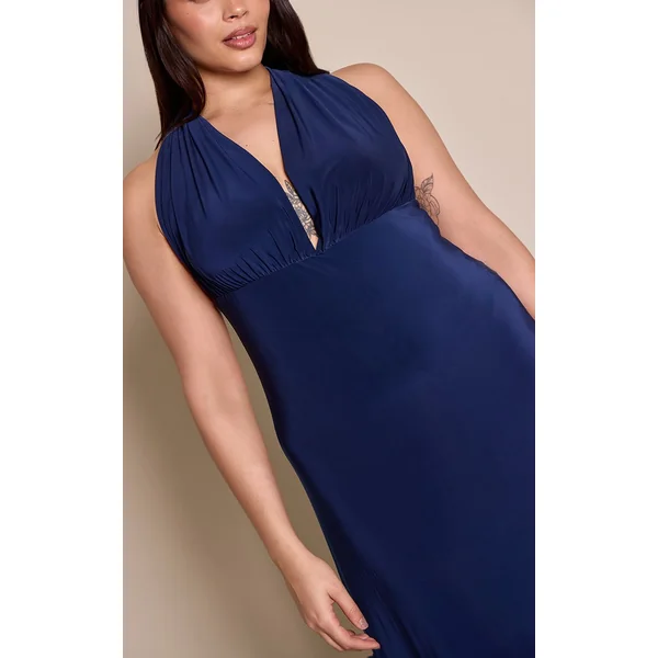 Bleu Marine Robe Maxi Multiposition En Tissu Slinky Grande Taille