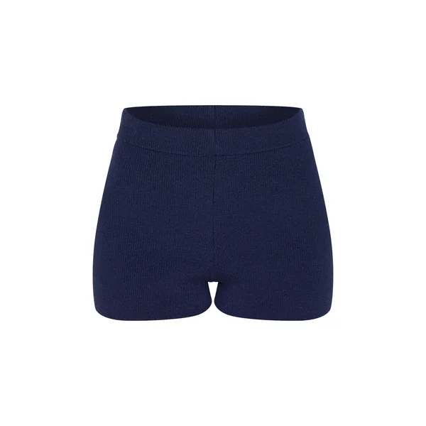 Bleu Marine Short Mini En Maille Compacte
