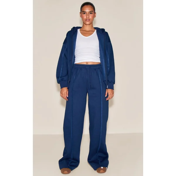Bleu Marine Sweat À Casynthétiqueche Oversize Zippé Avec Détails De Coutures