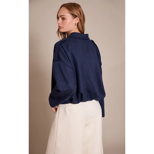 Bleu Marine Veste Bomber Zippée En Synthétique