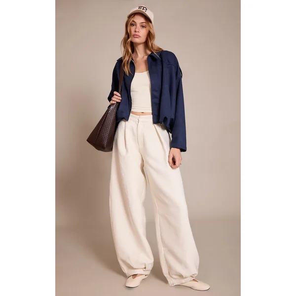 Bleu Marine Veste Bomber Zippée En Synthétique
