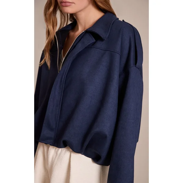 Bleu Marine Veste Bomber Zippée En Synthétique