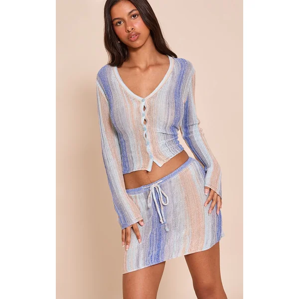 Bleu Mini-jupe En Maille Rayée Petite