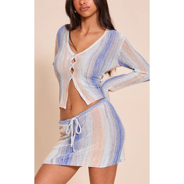 Bleu Mini-jupe En Maille Rayée Petite