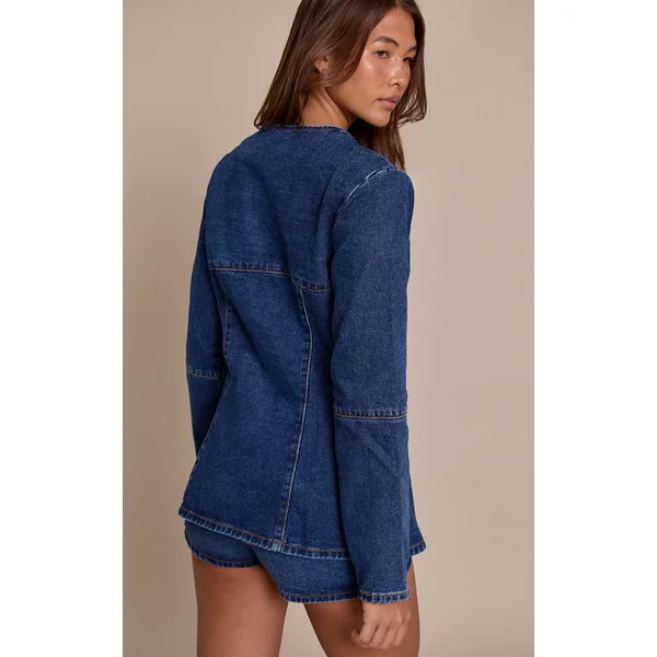 Bleu Moyen Délavé Short En Jean Taille Haute Bleu Moyen