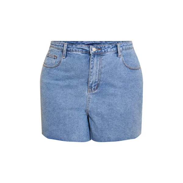 Bleu Moyen Délavé Short En Jean À Ourlet Brut Grande Taille