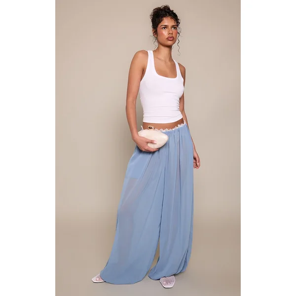 Bleu Pantalon Ballon En Mousseline Avec Bordure En Dentelle