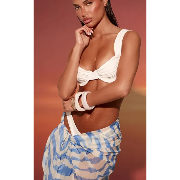 Bleu Paréo Maxi Transparent Imprimé Effet Soie
