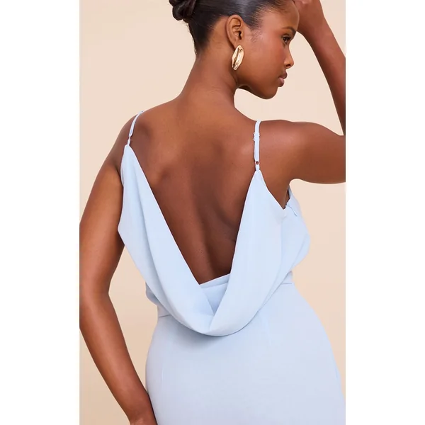 Bleu Pâle Robe Longue En Mousseline À Encolure Dégagée Et Dos Drapé Sans Manches