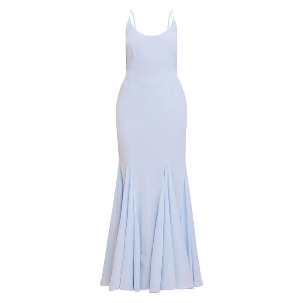Bleu Pâle Robe Longue En Mousseline À Encolure Dégagée Et Dos Drapé Sans Manches