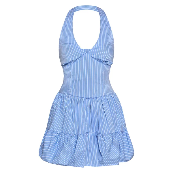 Bleu Robe Bouffante Dos Nu À Rayures