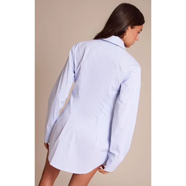 Bleu Robe Chemise Boutonnée À Fines Rayures Avec Détail Cravate