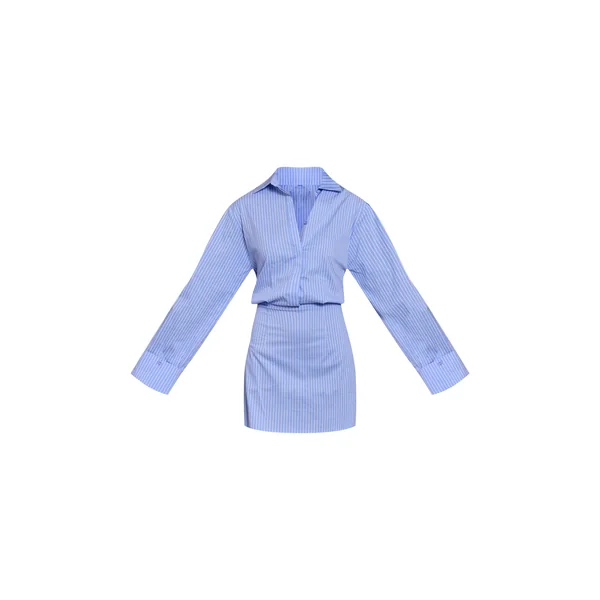 Bleu Robe Chemise Cintrée À Fines Rayures Boutonnée