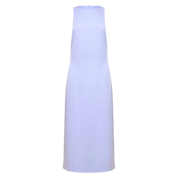 Bleu Robe Longue En Satin Sans Manches À Encolure Bateau