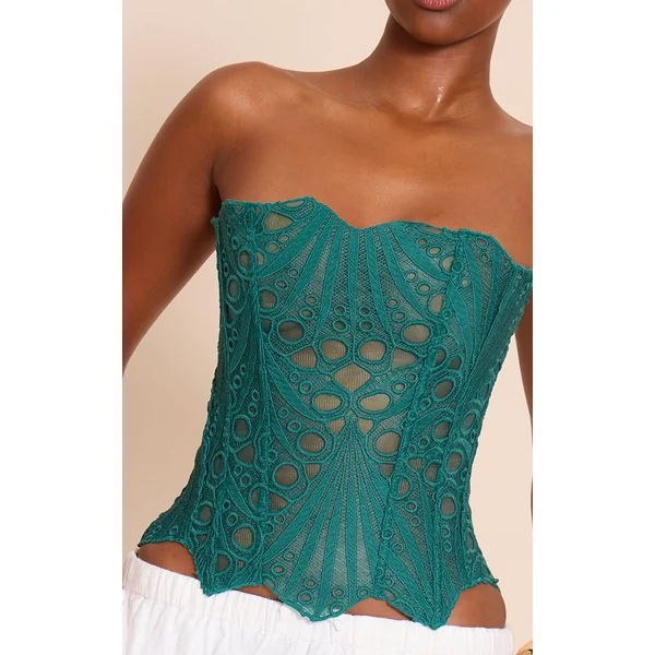 Bleu Sarcelle Corset En Dentelle Florale Transparente Texturée