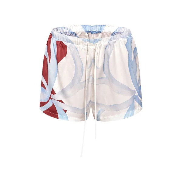 Bleu Short Satiné À Imprimé Floral Multi-placement Coordonné