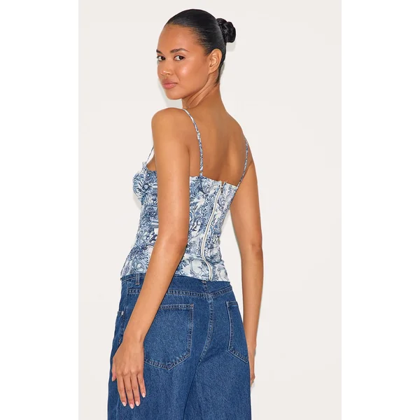 Bleu Top Corset Structuré