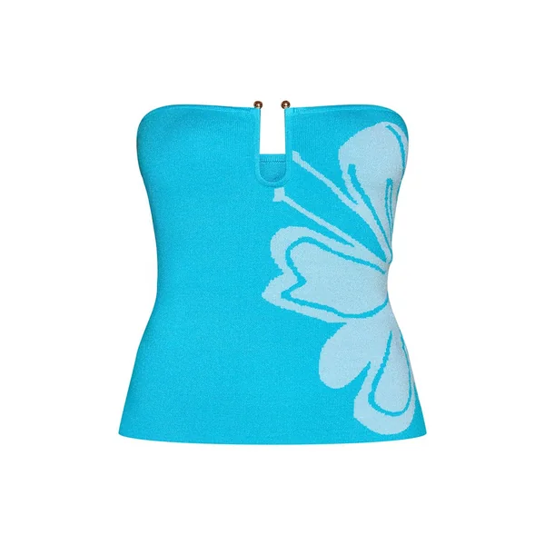 Bleu Turquoise Haut Bandeau Moulant À Imprimé Floral Avec Détail De Finition Contrastée