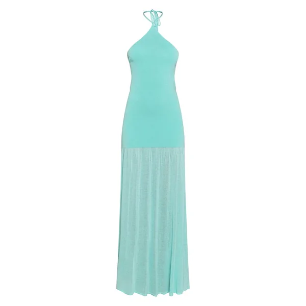 Bleu Turquoise Robe Maxi Tricotée À Col Licou Taille Basse Avec Empiècements Transparents