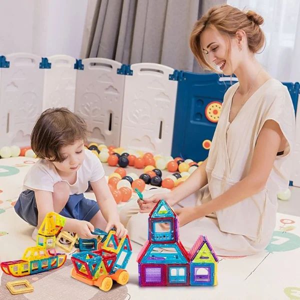 Blocs de Construction Magnétiques 106 Pièces pour Enfants Mini Jeux Construction Aimanté Éducatifs en ABS Multicolore