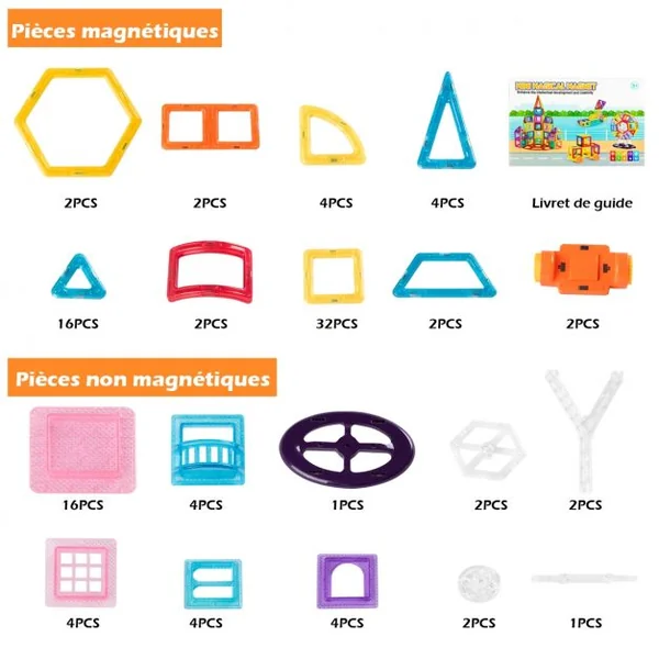 Blocs de Construction Magnétiques 106 Pièces pour Enfants Mini Jeux Construction Aimanté Éducatifs en ABS Multicolore