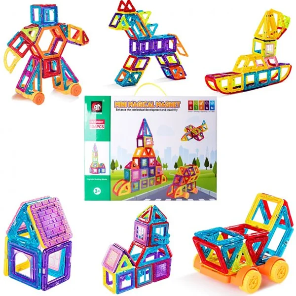 Blocs de Construction Magnétiques 106 Pièces pour Enfants Mini Jeux Construction Aimanté Éducatifs en ABS Multicolore
