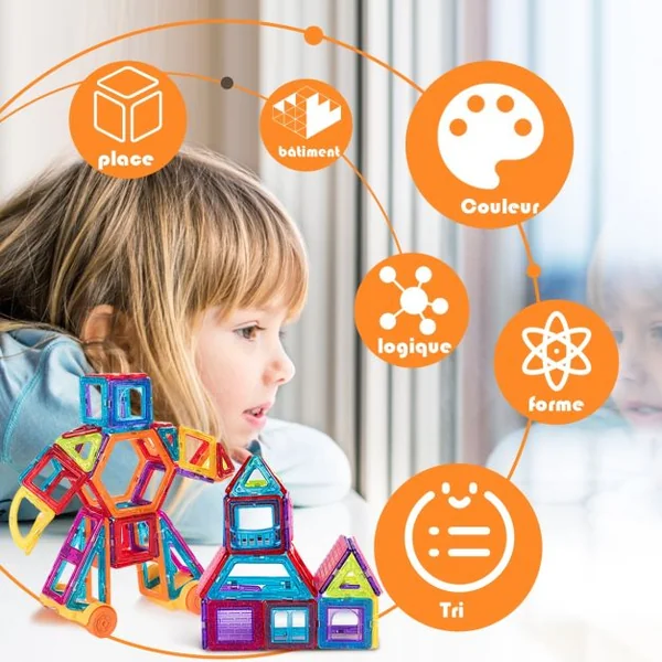 Blocs de Construction Magnétiques 106 Pièces pour Enfants Mini Jeux Construction Aimanté Éducatifs en ABS Multicolore