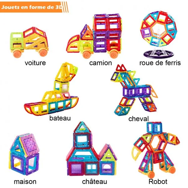 Blocs de Construction Magnétiques 106 Pièces pour Enfants Mini Jeux Construction Aimanté Éducatifs en ABS Multicolore