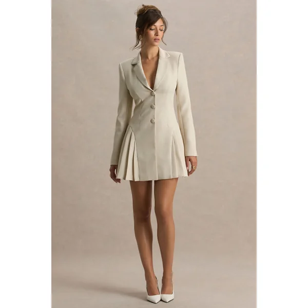 Blossoming | Mini-robe nude ajustée à décolleté plongeant et plis