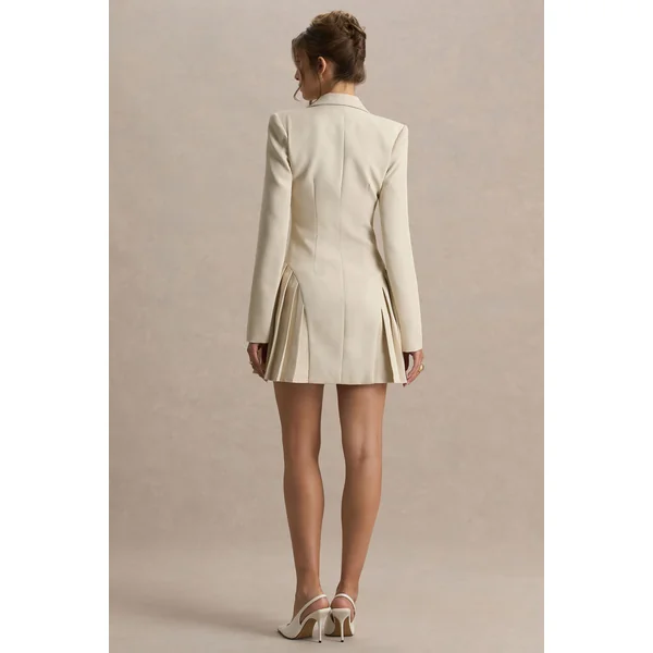 Blossoming | Mini-robe nude ajustée à décolleté plongeant et plis