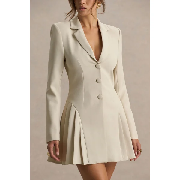 Blossoming | Mini-robe nude ajustée à décolleté plongeant et plis