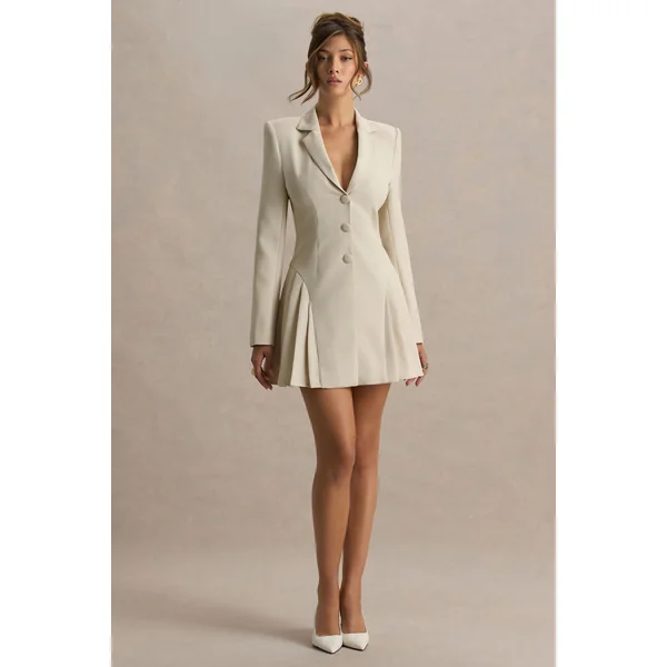 Blossoming | Mini-robe nude ajustée à décolleté plongeant et plis