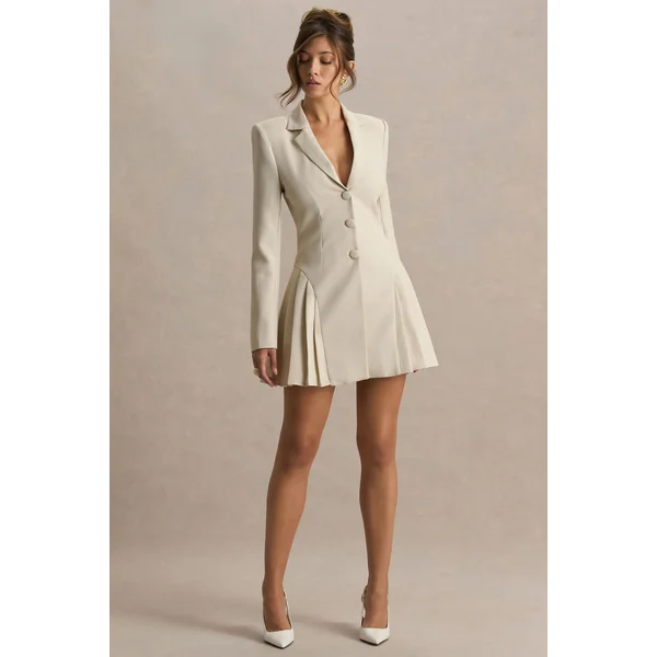 Blossoming | Mini-robe nude ajustée à décolleté plongeant et plis