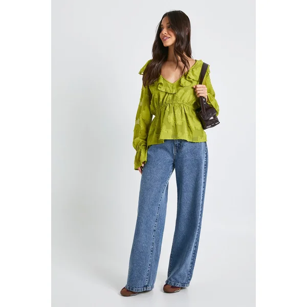 Blouse Burnout florale à manches d'ange