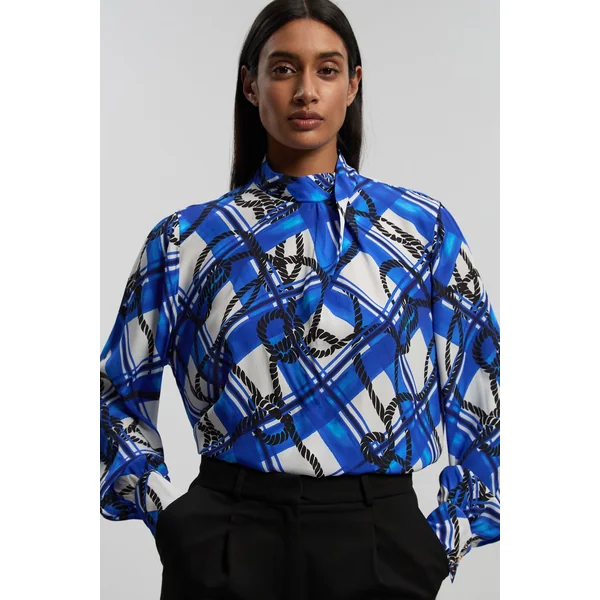 Blouse En Crêpe De Viscose À Manches Ballon Imprimé Cordage