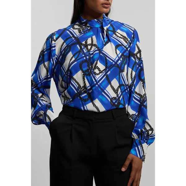 Blouse En Crêpe De Viscose À Manches Ballon Imprimé Cordage