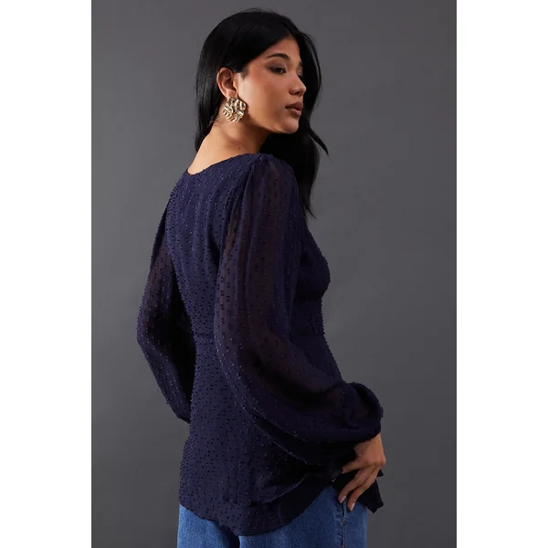 Blouse en Mousseline Dobby Double Épaisseur à Décolleté Plongeant