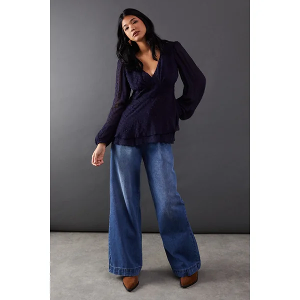 Blouse en Mousseline Dobby Double Épaisseur à Décolleté Plongeant