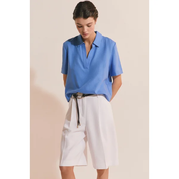 Blouse à manches courtes en lin mélangé