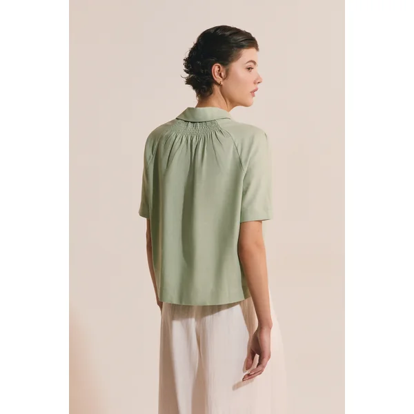 Blouse à manches courtes en lin mélangé