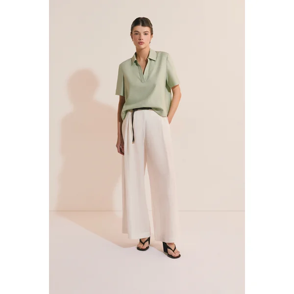 Blouse à manches courtes en lin mélangé