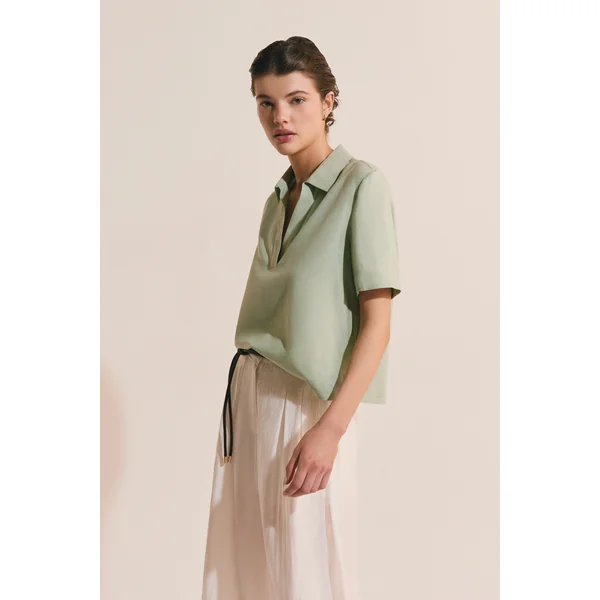 Blouse à manches courtes en lin mélangé