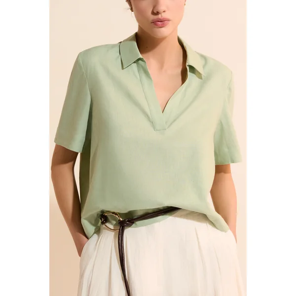 Blouse à manches courtes en lin mélangé