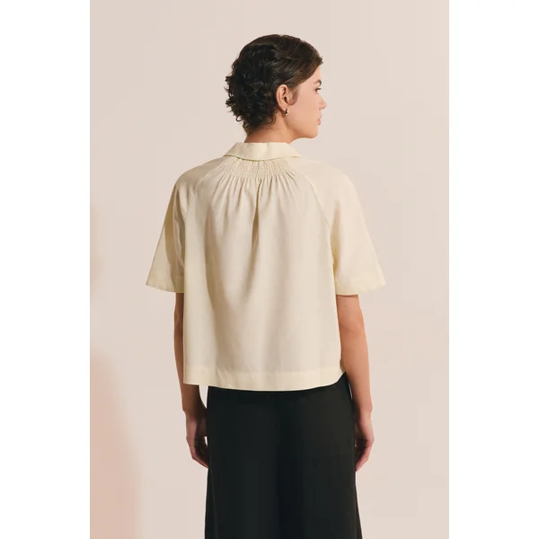 Blouse à manches courtes en lin mélangé